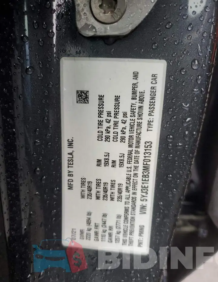 5YJ3E1EB3MF013153 Photo# 12