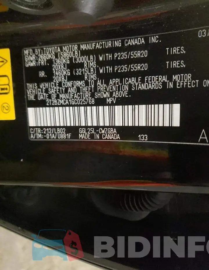 2T2BZMCA1GC025768 Photo# 13