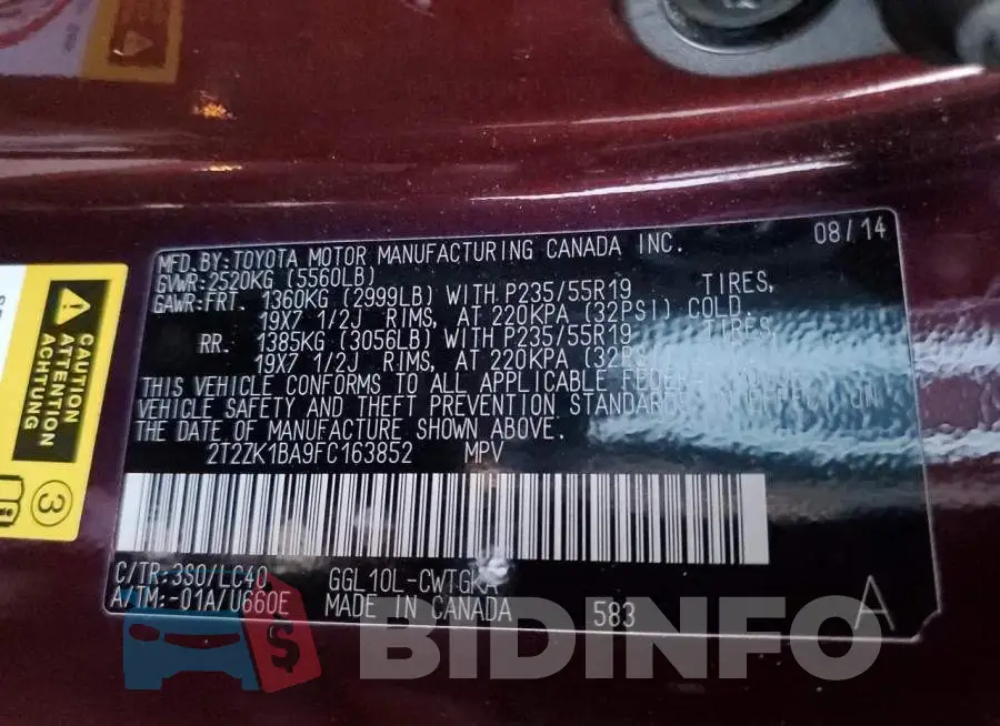 2T2ZK1BA9FC163852 Photo# 13