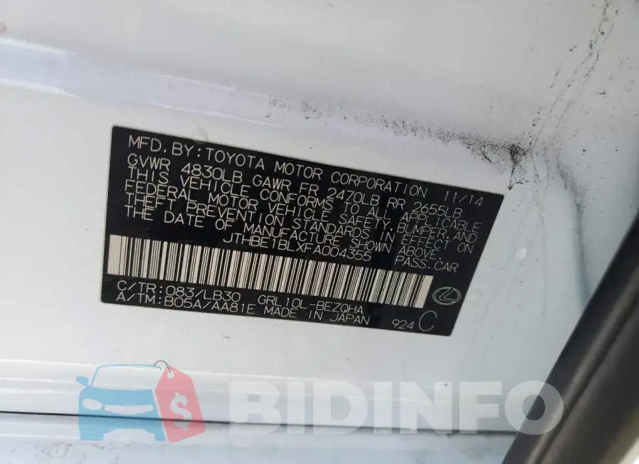 JTHBE1BLXFA004355 Photo# 12