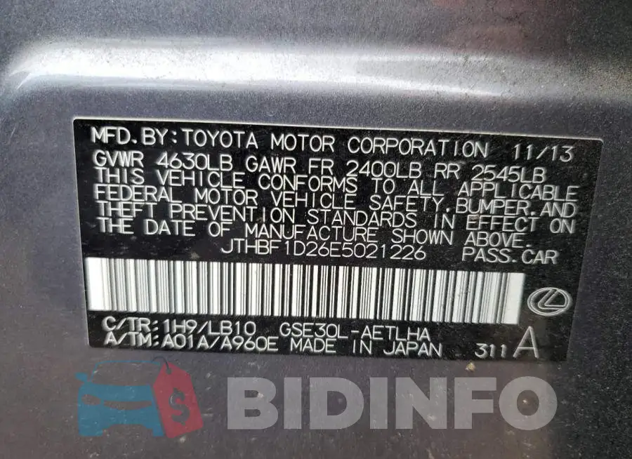 JTHBF1D26E5021226 Photo# 12