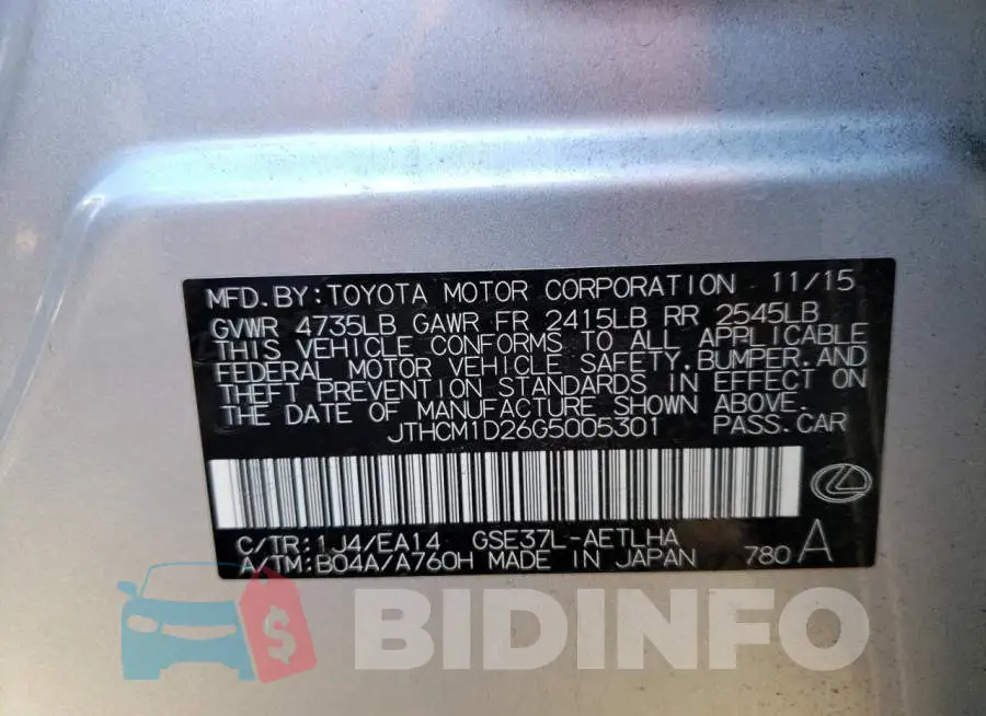 JTHCM1D26G5005301 Photo# 12