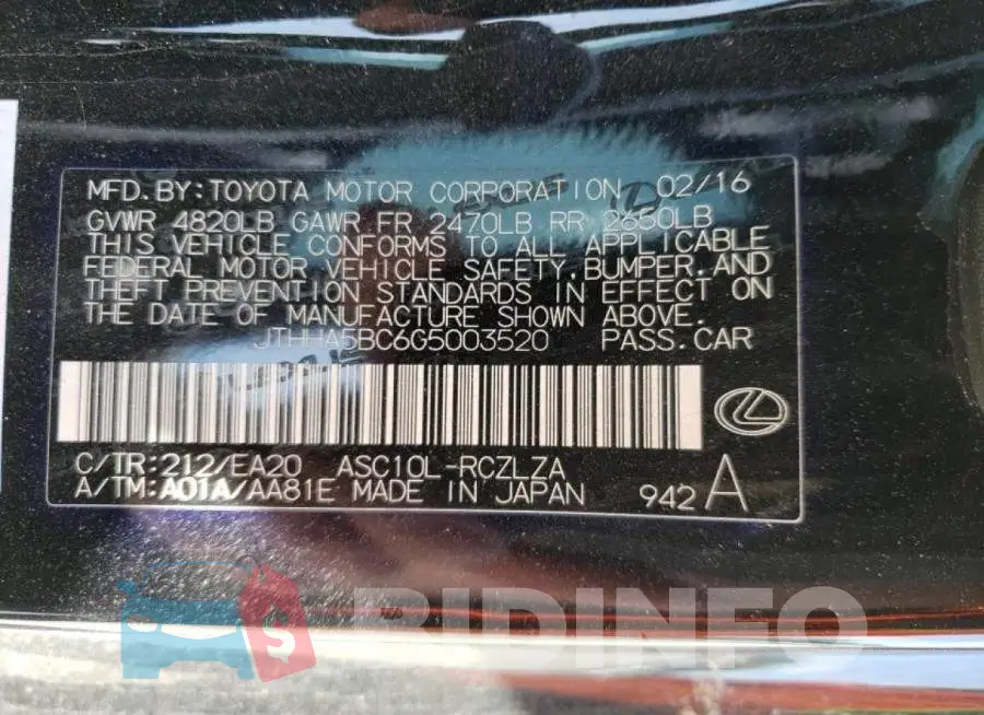 JTHHA5BC6G5003520 Photo# 10