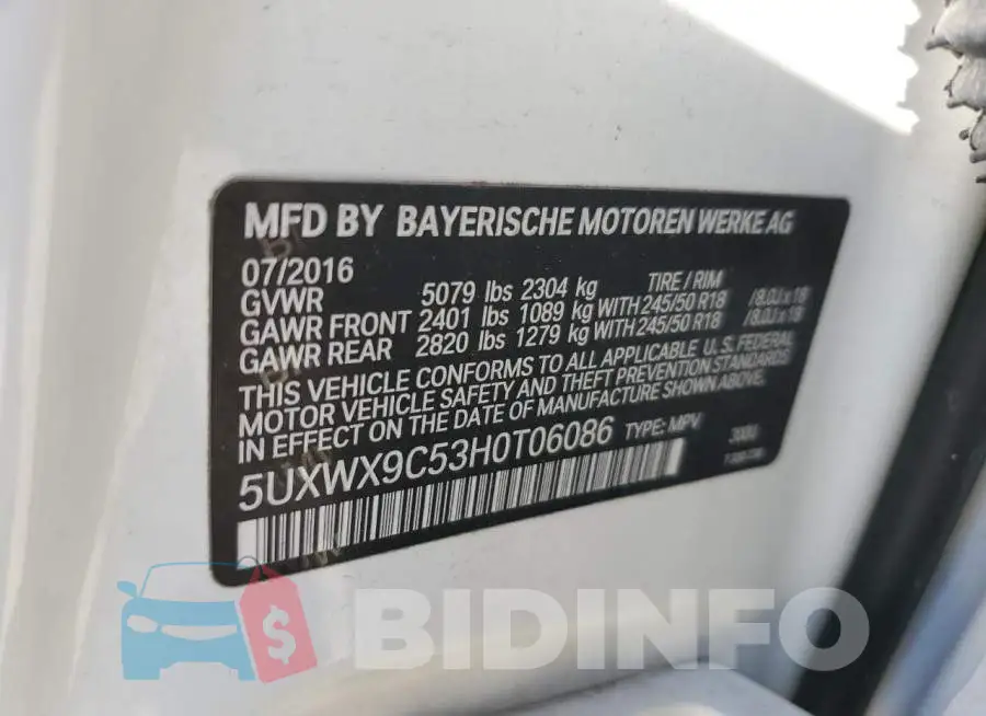 5UXWX9C53H0T06086 Photo# 12