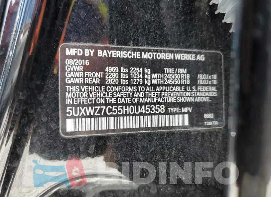 5UXWZ7C55H0U45358 Photo# 12