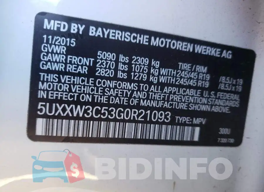 5UXXW3C53G0R21093 Photo# 10
