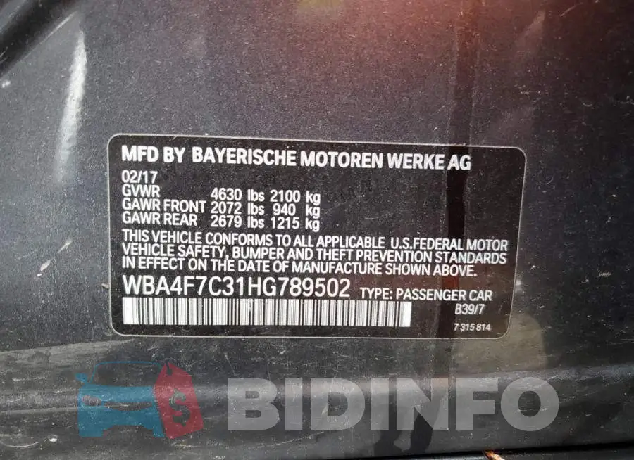 WBA4F7C31HG789502 Photo# 13