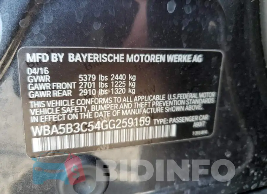 WBA5B3C54GG259159 Photo# 12