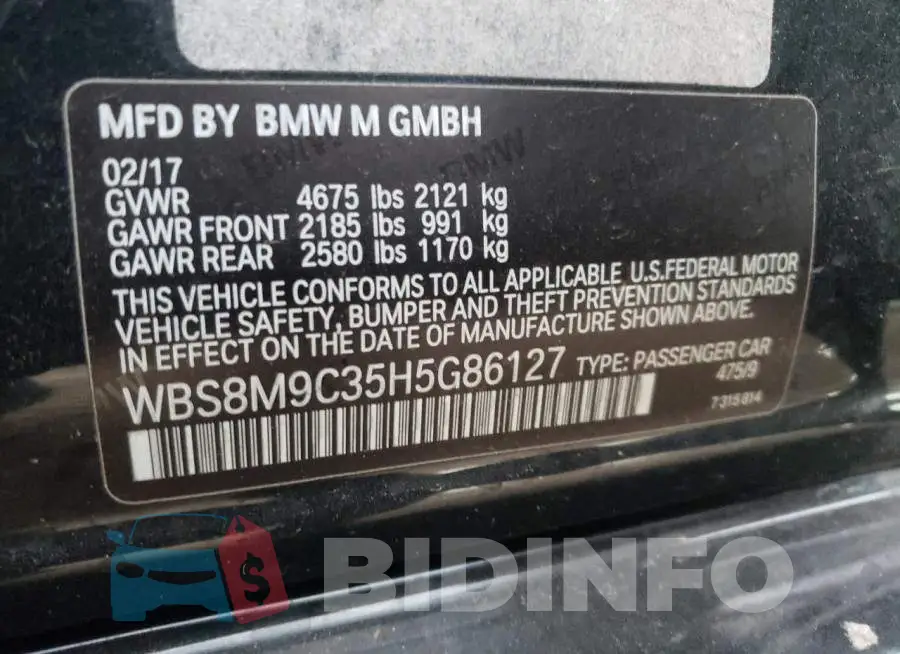 WBS8M9C35H5G86127 Photo# 12