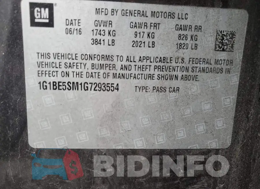 1G1BE5SM1G7293554 Photo# 13