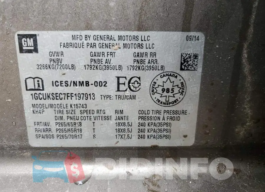 1GCUKSEC7FF197913 Photo# 12