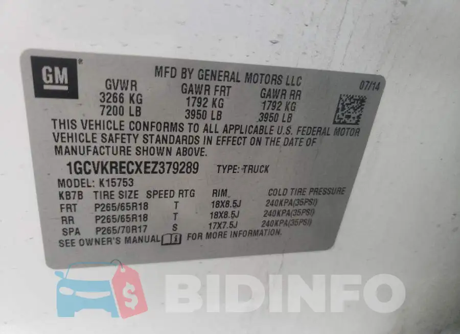 1GCVKRECXEZ379289 Photo# 12