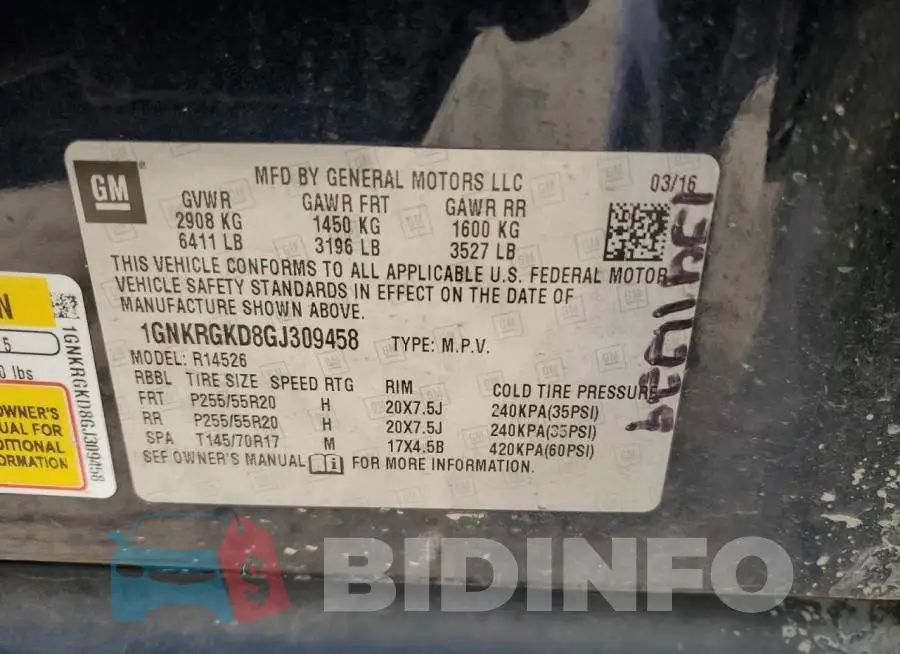 1GNKRGKD8GJ309458 Photo# 10