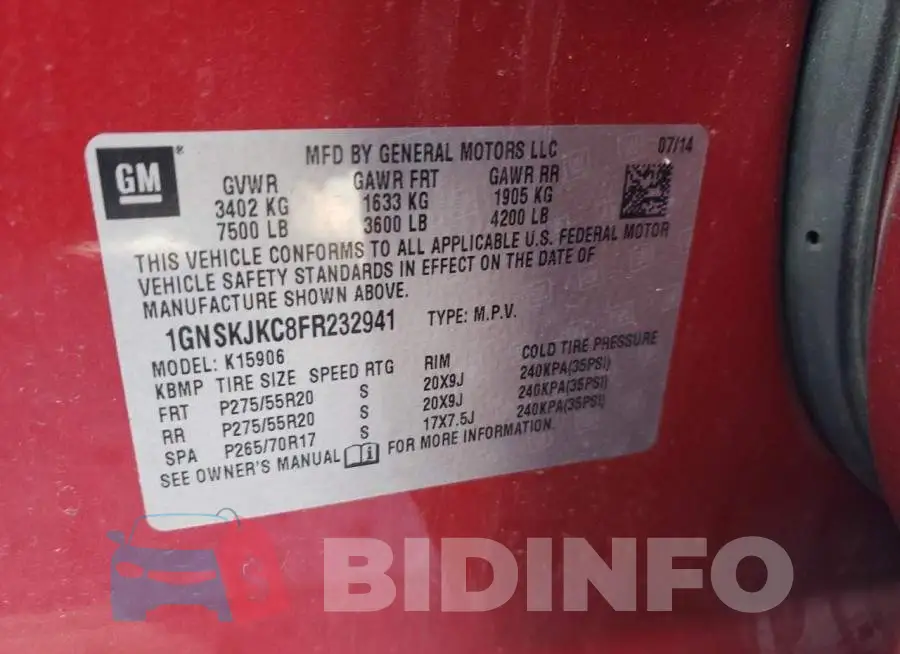 1GNSKJKC8FR232941 Photo# 13