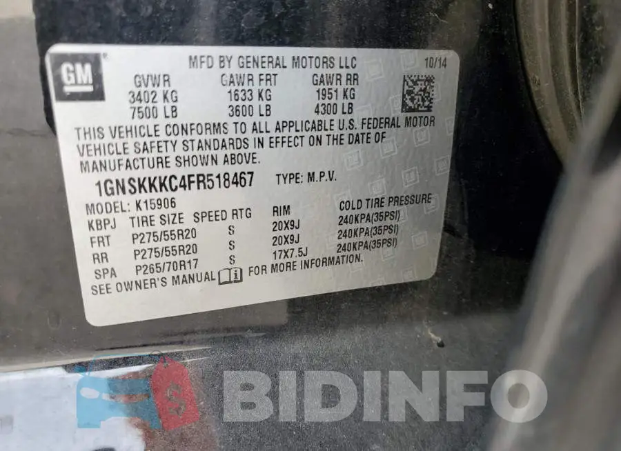 1GNSKKKC4FR518467 Photo# 13