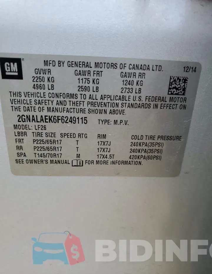 2GNALAEK6F6249115 Photo# 13