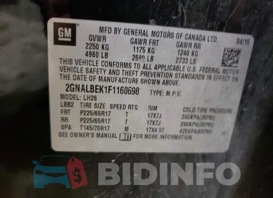 2GNALBEK1F1160698 Photo# 12