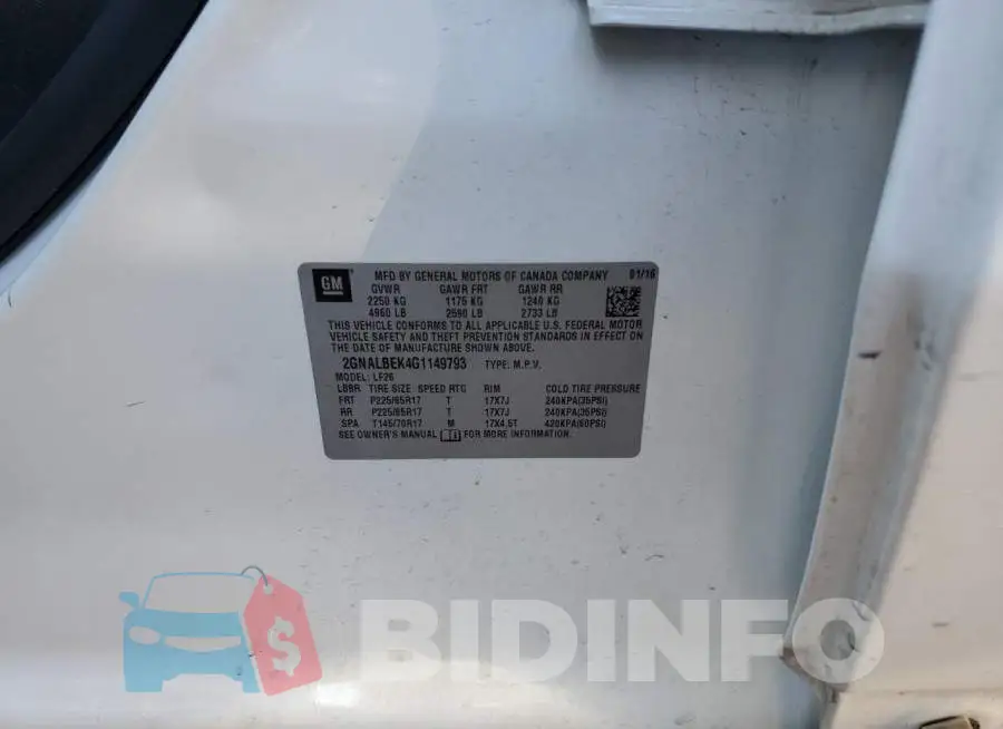 2GNALBEK4G1149793 Photo# 13