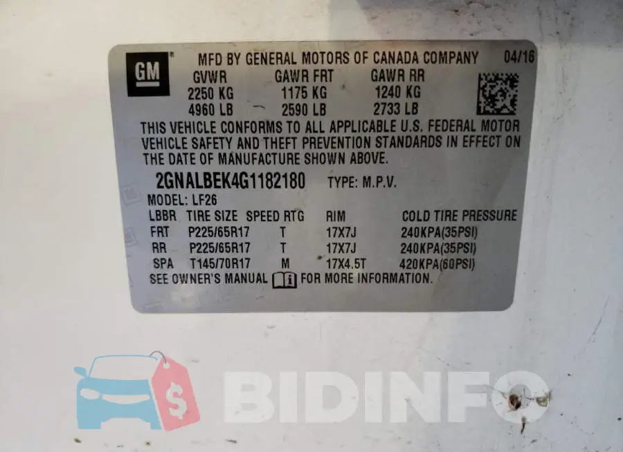 2GNALBEK4G1182180 Photo# 12