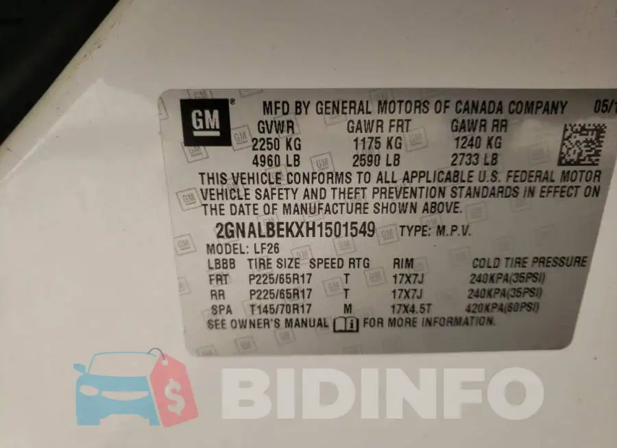 2GNALBEKXH1501549 Photo# 10