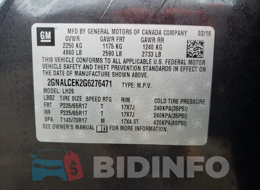 2GNALCEK2G6276471 Photo# 10