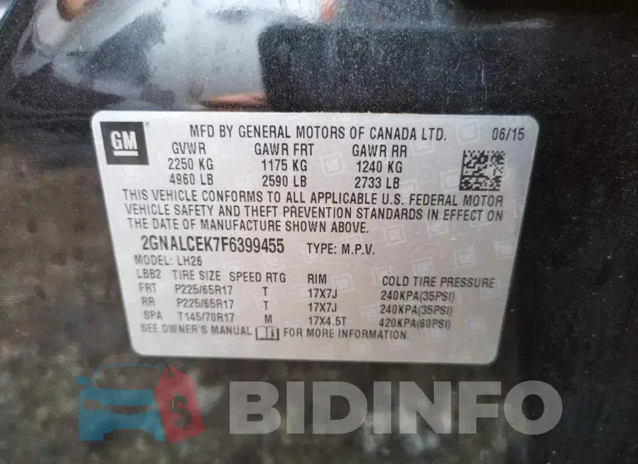 2GNALCEK7F6399455 Photo# 10