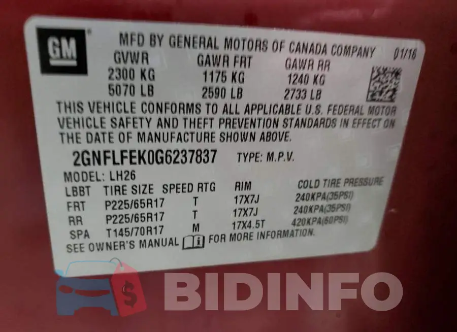 2GNFLFEK0G6237837 Photo# 13