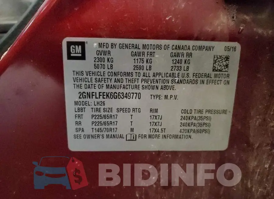 2GNFLFEK6G6349770 Photo# 14