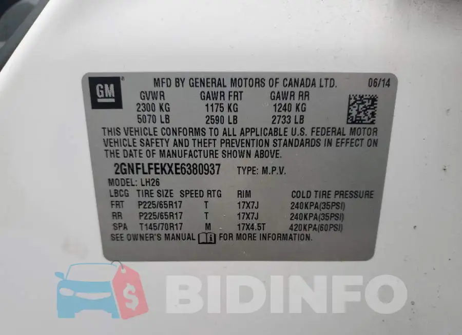 2GNFLFEKXE6380937 Photo# 14