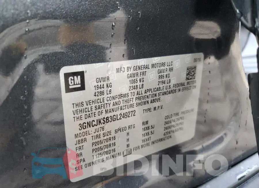3GNCJKSB3GL249272 Photo# 10