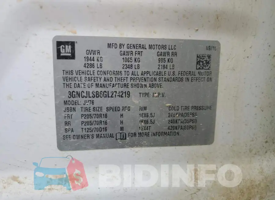 3GNCJLSB6GL274219 Photo# 14