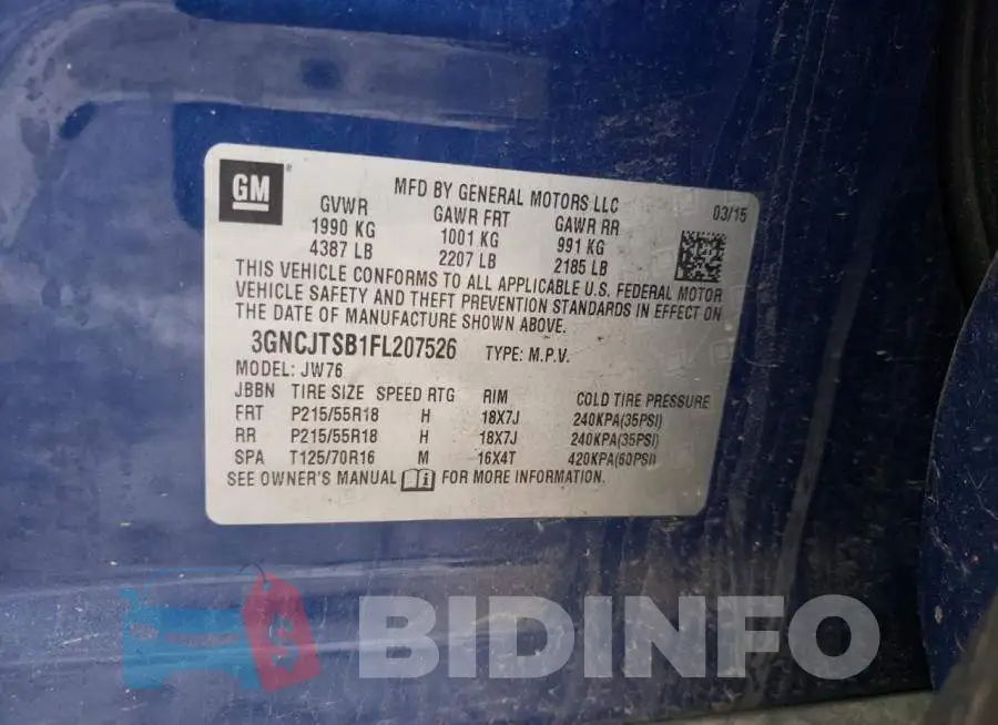 3GNCJTSB1FL207526 Photo# 13