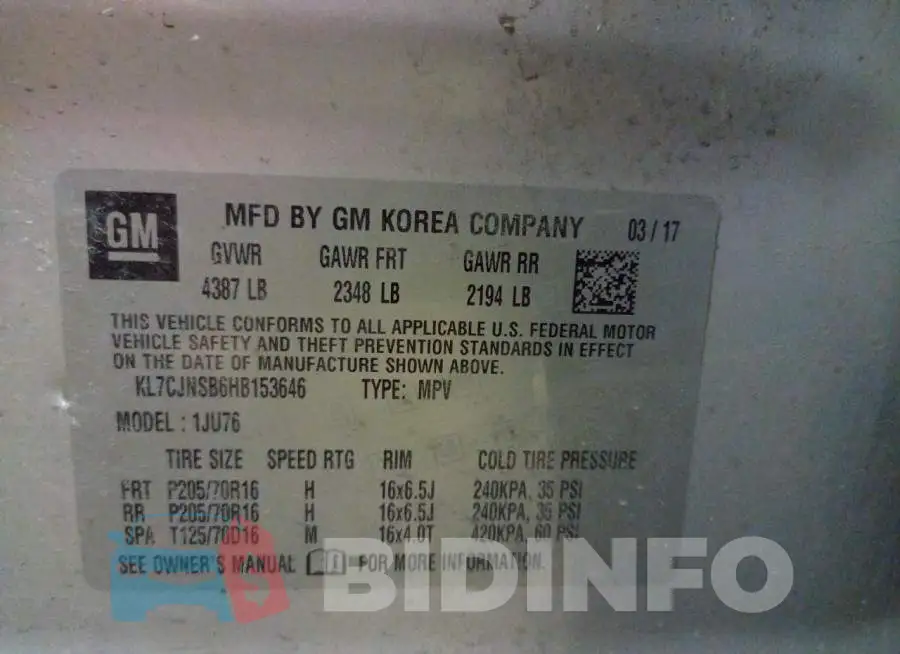 KL7CJNSB6HB153646 Photo# 13