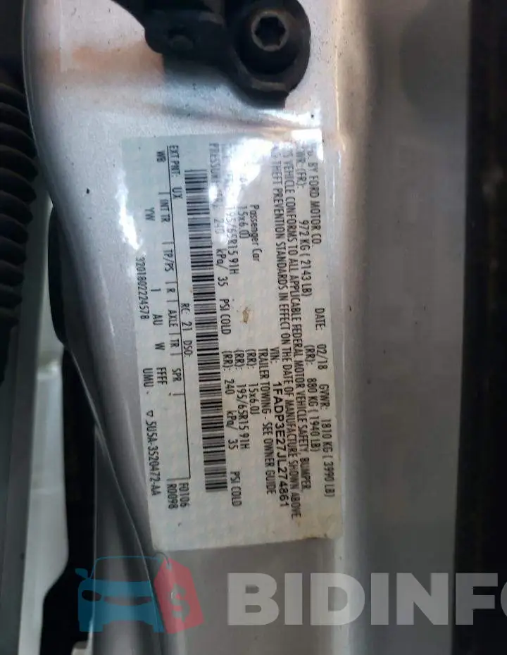 1FADP3E27JL274861 Photo# 10