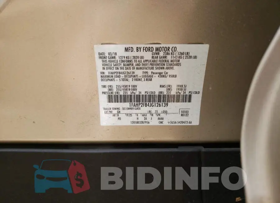 1FAHP2F84JG126139 Photo# 10