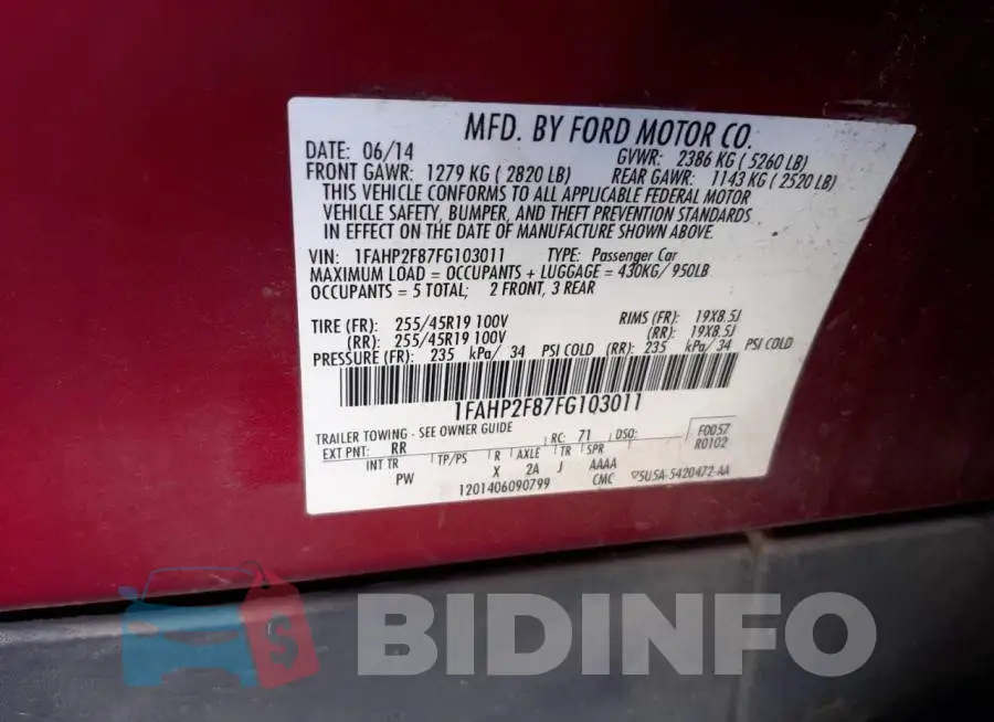 1FAHP2F87FG103011 Photo# 12