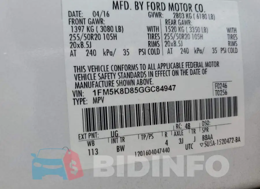 1FM5K8D85GGC84947 Photo# 13
