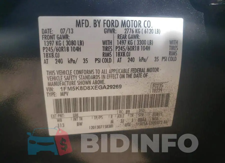 1FM5K8D8XEGA29269 Photo# 10