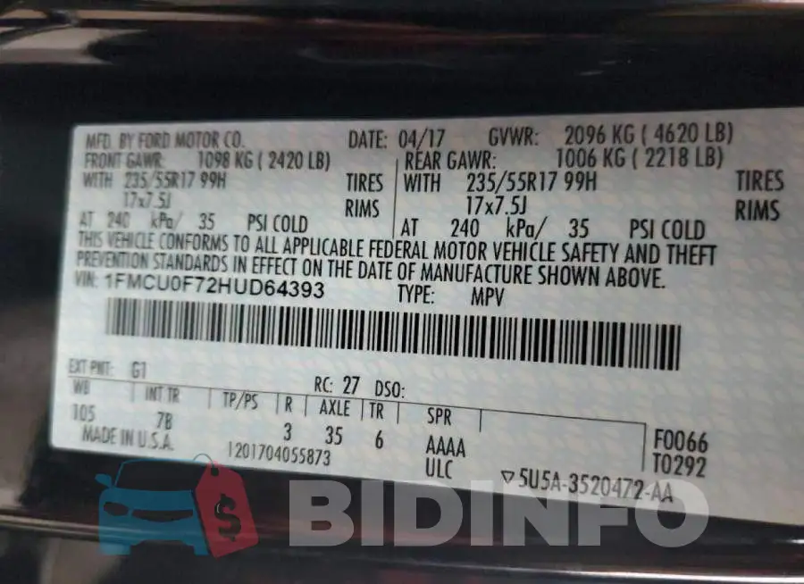 1FMCU0F72HUD64393 Photo# 13