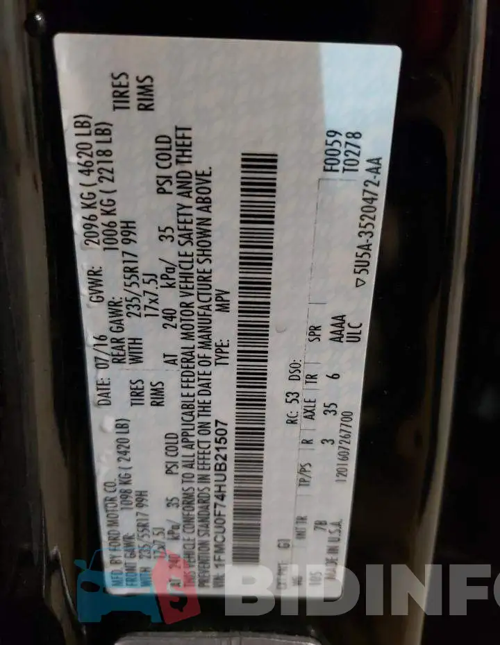 1FMCU0F74HUB21507 Photo# 12
