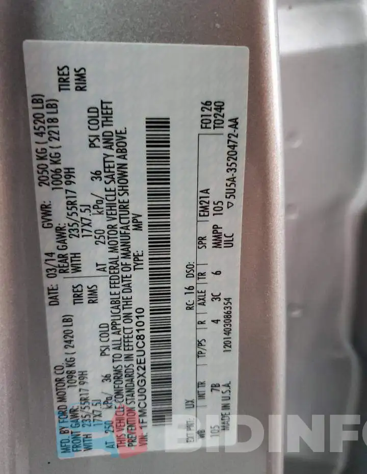 1FMCU0GX2EUC81010 Photo# 12