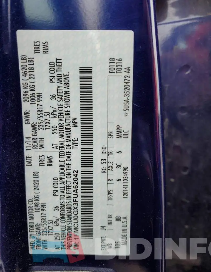 1FMCU0GX3FUA62042 Photo# 13