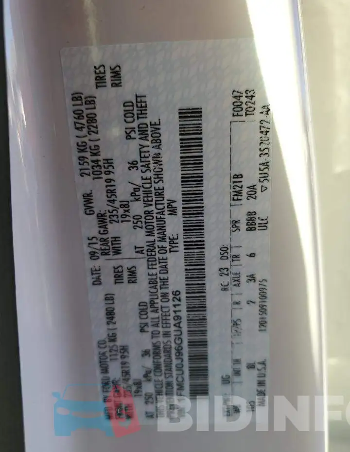 1FMCU0J96GUA91126 Photo# 13