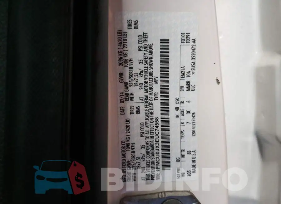 1FMCU0JX3EUC74558 Photo# 12