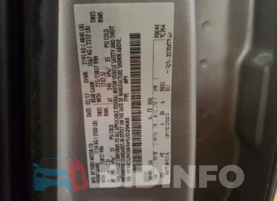 1FMCU9G9XHUD29685 Photo# 13