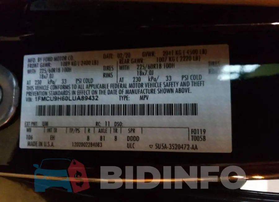 1FMCU9H60LUA89432 Photo# 12