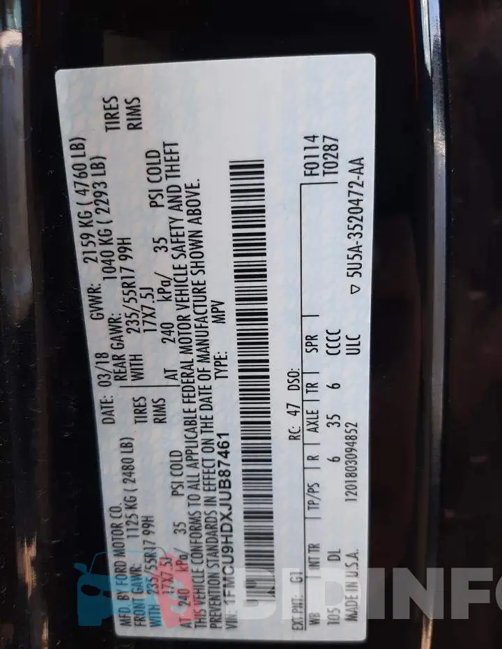 1FMCU9HDXJUB87461 Photo# 14