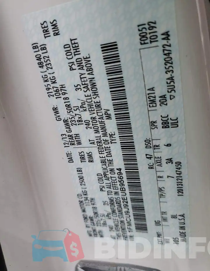 1FMCU9J92EUB95694 Photo# 12