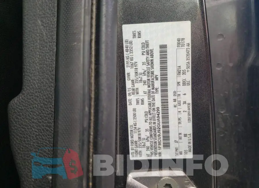 1FMCU9J92GUA94299 Photo# 13