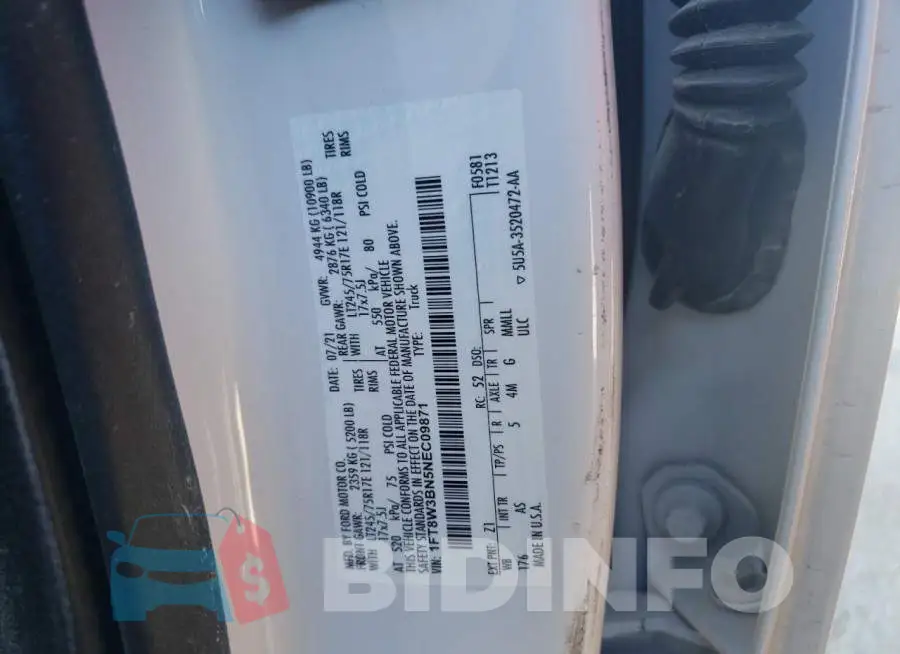 1FT8W3BN5NEC09871 Photo# 9